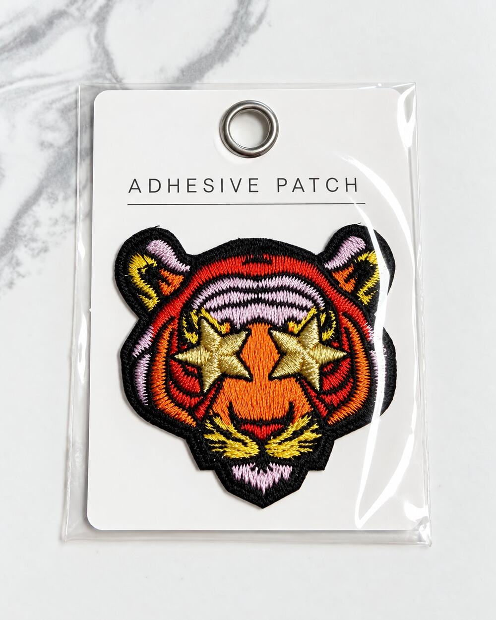 Embroidered Tiger Adhesive Patch Star Eyes Iron-On Sew-On 1.5”